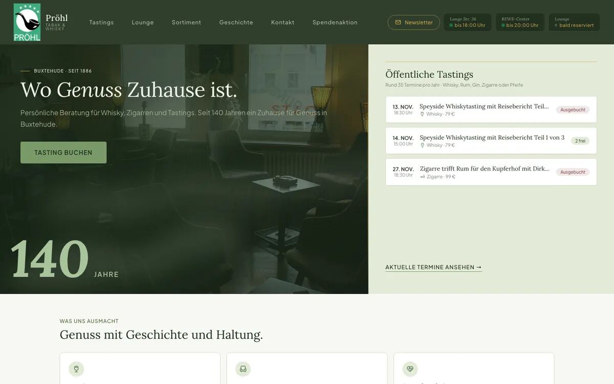 Webseite von Pröhl Tabak und Whisky am Computer und am Handy